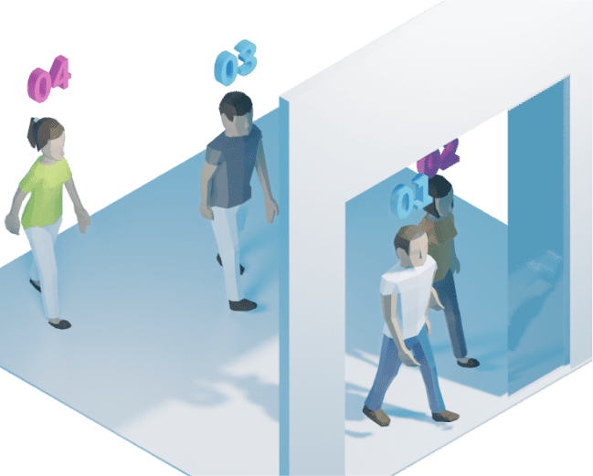 画像解析技術の表示例。通路を通過する人物をAIが個別にカウント。